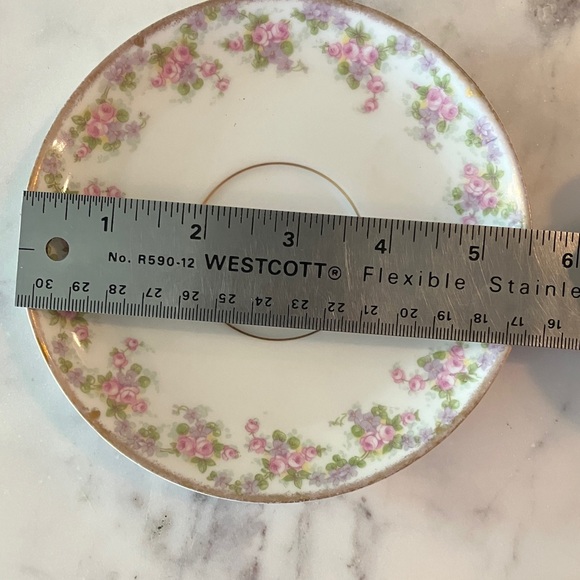 VINTAGE LIMOGES FRANCE L. R. L. TEACUP AND SAUCER W/ROSES & VIOLETS - Picture 7 of 11